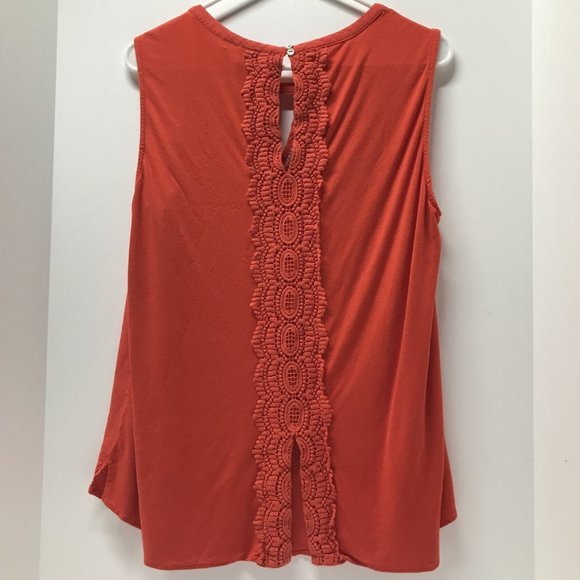 Daniel Rainn Red Orange Quin Keyhole Lace Top - Picture 3 of 10